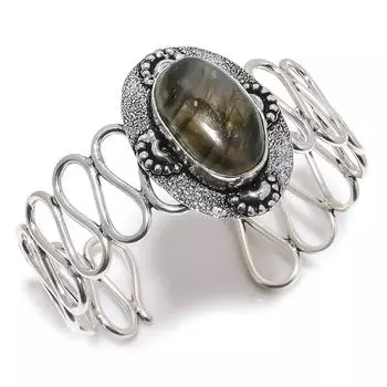 Браслет-манжета из стерлингового серебра 925 пробы с натуральным лабрадоритом, регулируемый G5s48