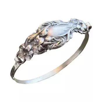 Браслет-манжета из стерлингового серебра ручной работы с цветочным узором, открывающийся, в стиле бохо, с ручкой, ювелирные аксессуары A