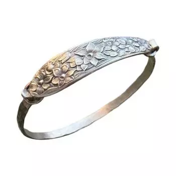 Браслет-манжета из стерлингового серебра ручной работы с цветочным узором, открывающийся, в стиле бохо, с ручкой, ювелирные аксессуары C