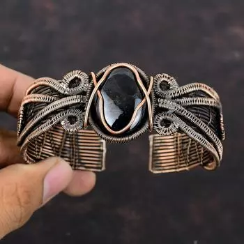 Браслет-манжета из сугилита, браслет-манжета с драгоценным камнем, медная проволока, регулируемый браслет-манжета, антикварный браслет ручной работы, подарок для мамы, ювелирные изделия из медной проволоки