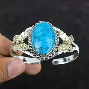 Браслет-манжета из тибетской бирюзы, браслет ручной работы из настоящего драгоценного камня, регулируемый браслет-манжета из стерлингового серебра 925 пробы, позолоченный браслет-бабочка 18 карат