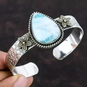 Браслет-манжета Larimar с драгоценными камнями, браслет из стерлингового серебра 925 пробы, позолоченный браслет ручной работы 18 карат, дизайнерский браслет ручной работы, регулируемый браслет, подарок для мамы