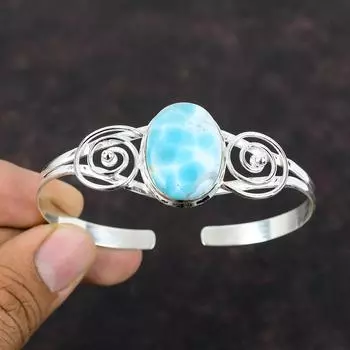 Браслет-манжета Larimar, стерлинговое серебро 925 пробы, браслет, ювелирные изделия из драгоценных камней, регулируемый браслет, браслет-манжета ручной работы, подарок для мамы, элегантные ювелирные изделия