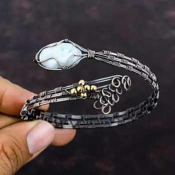 Браслет-манжета Ларимар, ювелирные изделия из медной проволоки, регулируемый браслет, браслет-манжета из медной проволоки, подарок для нее, браслет ручной работы, ювелирные изделия из драгоценных камней