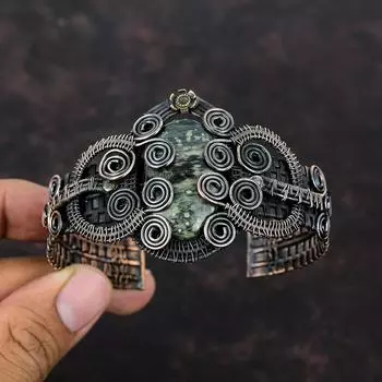 Браслет-манжета Ocean Jasper, браслет из медной проволоки, регулируемый браслет-манжета, браслет ручной работы, настоящий драгоценный камень, медные украшения для подарка