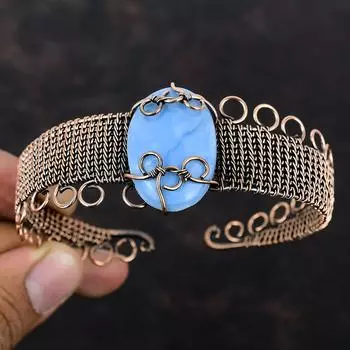 Браслет-манжета Owyhee Blue Opal, браслет из медной проволоки, ювелирные изделия с драгоценными камнями, уникальный регулируемый браслет для подарка, ювелирные изделия из меди ручной работы