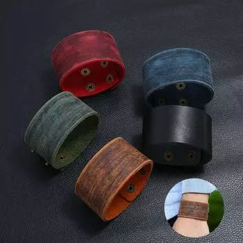 Браслет-манжета, регулируемый простой браслет в стиле панк, кожаный мужской широкий браслет 23x3.6cm чёрный