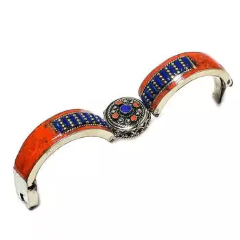 Браслет-манжета ручной работы из лазурита и коралла, регулируемый A9q69