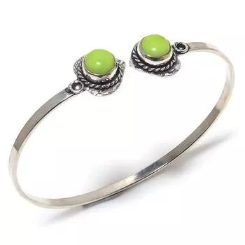 Браслет-манжета ручной работы из натурального зеленого халцедона, регулируемый P0o70