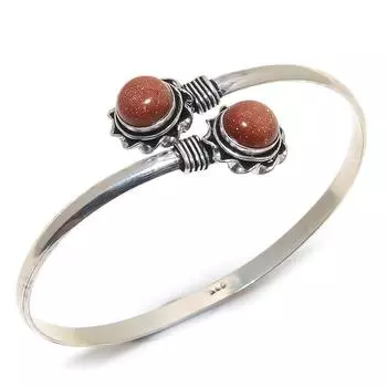 Браслет-манжета ручной работы из натурального красного солнечного камня в подарок на Новый год Adj f8l59