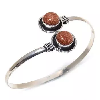 Браслет-манжета ручной работы из натурального красного солнечного камня в подарок на Новый год Adj D7q36