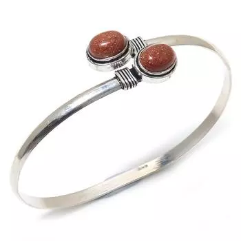 Браслет-манжета ручной работы из натурального красного солнечного камня в подарок на Новый год Adj b4e60