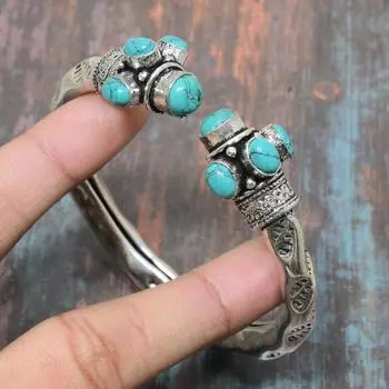 Браслет-манжета ручной работы из стерлингового серебра 925 пробы с бирюзовым драгоценным камнем Santa Rosa, регулируемый для нее Adjustable циан