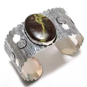 Браслет-манжета ручной работы из стерлингового серебра 925 пробы с драконьей яшмой, регулируемый Q4s75