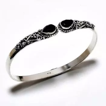 Браслет-манжета ручной работы с черной шпинелью и драгоценным камнем 925 пробы с серебряным покрытием