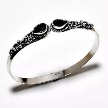 Браслет-манжета ручной работы с черной шпинелью и драгоценным камнем 925 пробы с серебряным покрытием