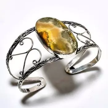 Браслет-манжета ручной работы с драгоценным камнем из яшмы 925 пробы, посеребренный