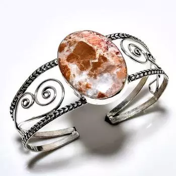 Браслет-манжета ручной работы с драгоценным камнем 925 из яшмы в виде бабочки с серебряным покрытием