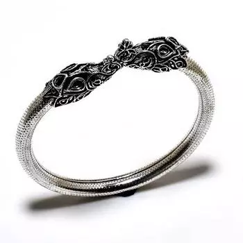 Браслет-манжета ручной работы с драгоценным камнем 925 пробы в виде слона, посеребренный ювелирный браслет