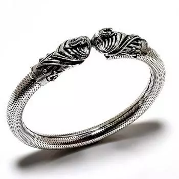 Браслет-манжета ручной работы с драгоценным камнем 925 пробы в виде слона, посеребренный ювелирный браслет