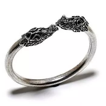 Браслет-манжета ручной работы с драгоценным камнем 925 пробы в виде слона, посеребренный ювелирный браслет