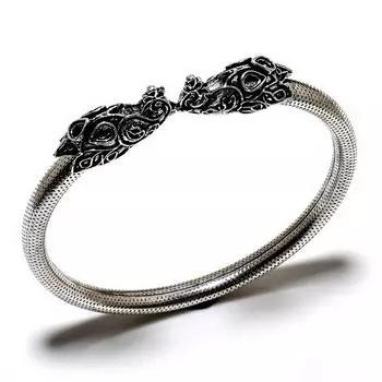 Браслет-манжета ручной работы с драгоценным камнем 925 пробы в виде слона, посеребренный ювелирный браслет