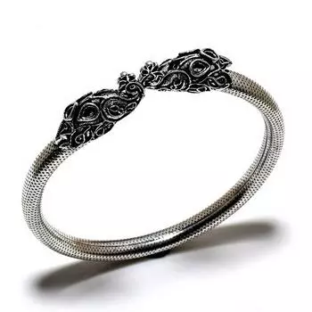 Браслет-манжета ручной работы с драгоценным камнем 925 пробы в виде слона, посеребренный ювелирный браслет