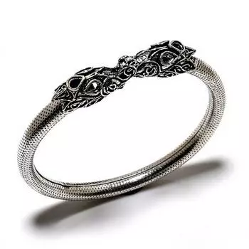 Браслет-манжета ручной работы с драгоценным камнем 925 пробы в виде слона, посеребренный ювелирный браслет