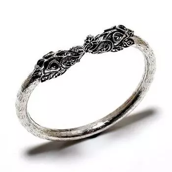 Браслет-манжета ручной работы с драгоценным камнем 925 пробы в виде слона, посеребренный ювелирный браслет