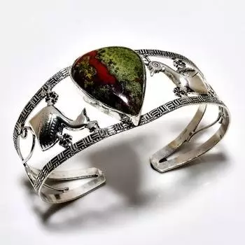 Браслет-манжета ручной работы с драгоценным камнем Dragonblood 925, посеребренный, ювелирный браслет-манжета