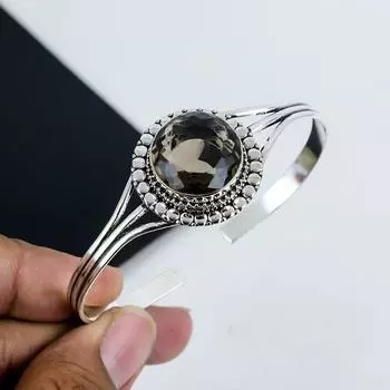 Браслет-манжета ручной работы с дымчатым топазом, браслет-манжета из стерлингового серебра 925 пробы, браслет-манжета с дымчатым топазом для жены, браслет унисекс, подарок для нее 7 коричневый