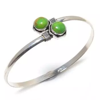 Браслет-манжета ручной работы с натуральным зеленым бирюзовым драгоценным камнем, регулируемый I3q95