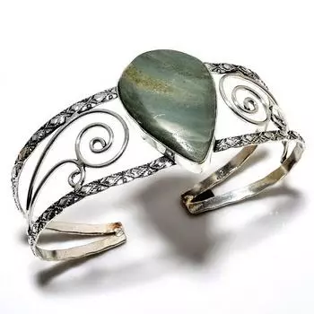 Браслет-манжета ручной работы с зеленым опалом, драгоценный камень 925, посеребренный, ювелирный браслет-манжета