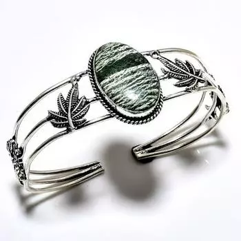 Браслет-манжета ручной работы с зеленым опалом, драгоценный камень 925, посеребренный, ювелирный браслет-манжета