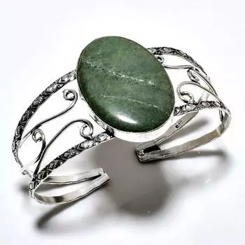 Браслет-манжета ручной работы с зеленым опалом, драгоценный камень 925, посеребренный, ювелирный браслет-манжета