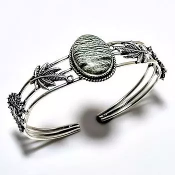 Браслет-манжета ручной работы с зеленым опалом, драгоценный камень 925, посеребренный, ювелирный браслет-манжета