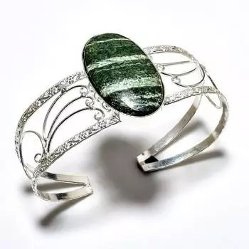 Браслет-манжета ручной работы с зеленым опалом, драгоценный камень 925, посеребренный, ювелирный браслет-манжета