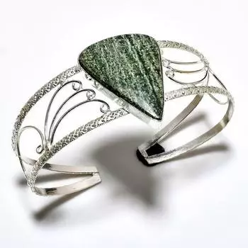 Браслет-манжета ручной работы с зеленым опалом, драгоценный камень 925, посеребренный, ювелирный браслет-манжета