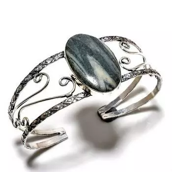 Браслет-манжета ручной работы с зеленым опалом, драгоценный камень 925, посеребренный, ювелирный браслет-манжета