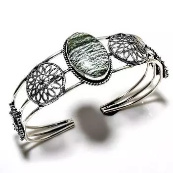 Браслет-манжета ручной работы с зеленым опалом, драгоценный камень 925, посеребренный, ювелирный браслет-манжета