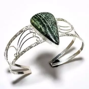 Браслет-манжета ручной работы с зеленым опалом, драгоценный камень 925, посеребренный, ювелирный браслет-манжета