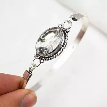 Браслет-манжета с белым топазом, регулируемый браслет из чистого серебра 925 пробы, уникальный браслет-манжета ручной работы, подарок для него, лечебный камень Adjustable белый