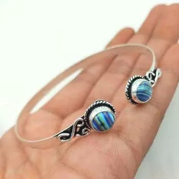 Браслет-манжета с бирюзовым драгоценным камнем из стерлингового серебра 925 пробы 7-9 зелёный