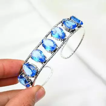 Браслет-манжета с драгоценным камнем танзанит, браслет из стерлингового серебра 925 пробы, регулируемый браслет-манжета ручной работы, для подарков, помолвочных украшений Adjustable синий