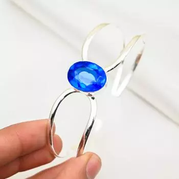 Браслет-манжета с драгоценным камнем танзанит, браслет из стерлингового серебра 925 пробы, регулируемый браслет-манжета ручной работы, для подарков, помолвочных украшений Adjustable синий