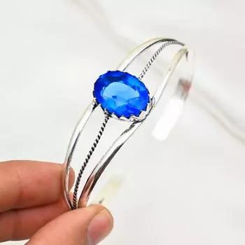 Браслет-манжета с драгоценным камнем танзанит, браслет из стерлингового серебра 925 пробы, регулируемый браслет-манжета ручной работы, для подарков, помолвочных украшений Adjustable синий