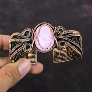 Браслет-манжета с фосфосидеритом, медная проволока, браслет с драгоценными камнями, регулируемая манжета, медные украшения для подарка, ювелирные изделия ручной работы с фосфосидеритом