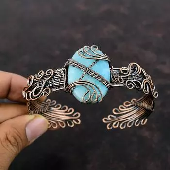 Браслет-манжета с гемиморфитом и драгоценным камнем, браслет из медной проволоки, регулируемый браслет-манжета, ювелирные изделия из медной проволоки, браслет ручной работы для подарка