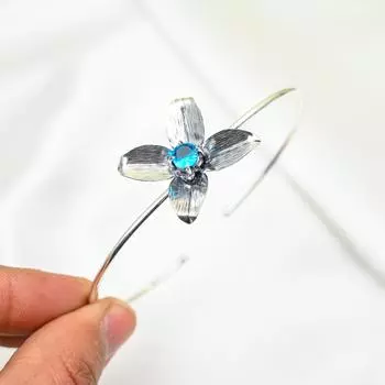 Браслет-манжета с голубым топазом, браслет из стерлингового серебра 925 пробы, браслет-манжета ручной работы, регулируемый браслет, для подарков, помолвочных украшений Adjustable синий