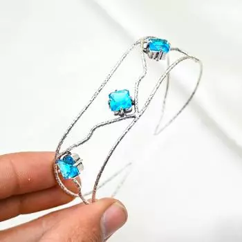 Браслет-манжета с голубым топазом, регулируемый браслет из стерлингового серебра 925 пробы, ювелирные изделия ручной работы, браслет-манжета с драгоценными камнями, подарки для жены Adjustable синий